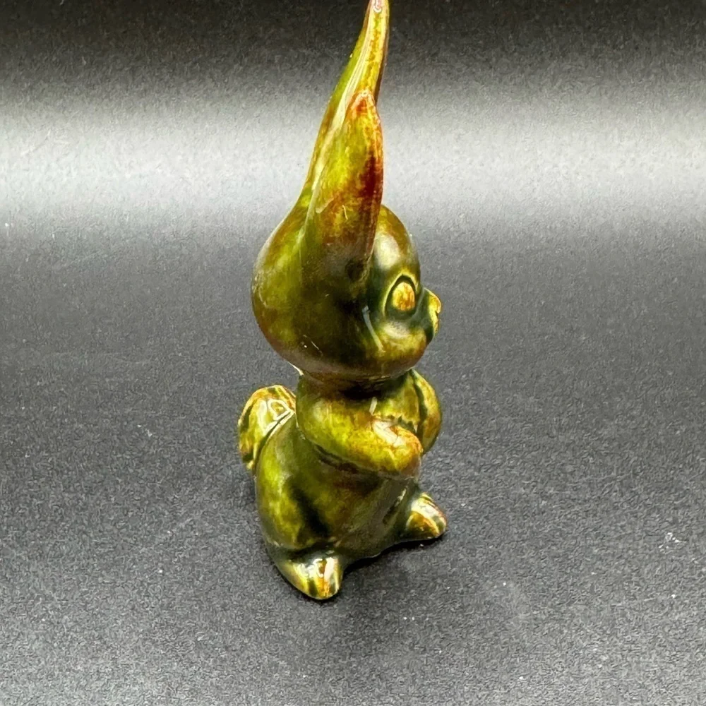 VTG Mid-Century Mini Ceramic Green Rabbit Figurine Easter Spring Decor 3.5”